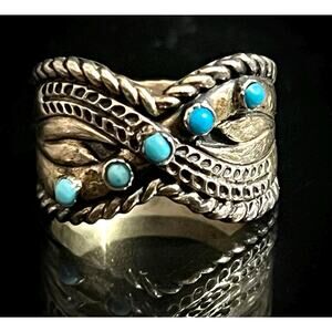Vintage Sterling Silver Turquoise Statement Ring, Size 9, 8.8g